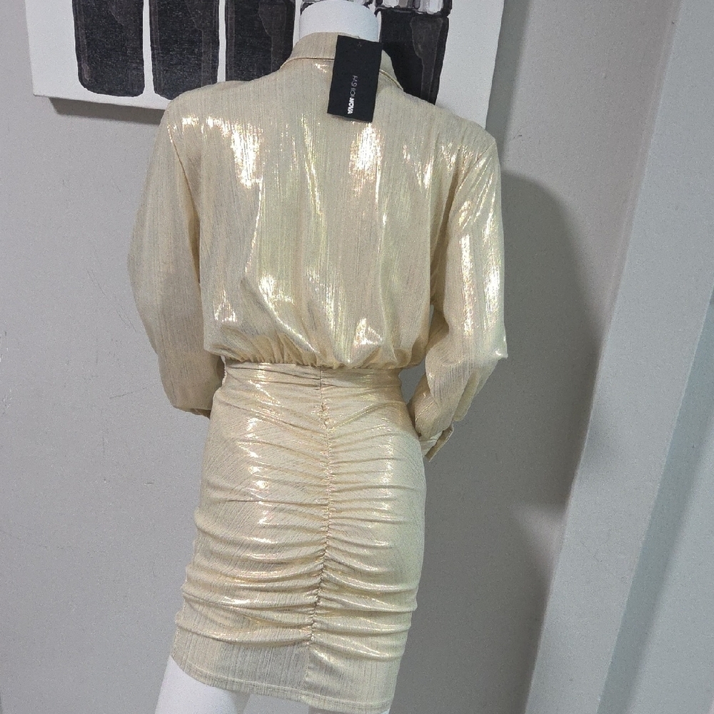 Fashion Nova Shimmering Cream Long Sleeve Dress - Picture 3 of 5